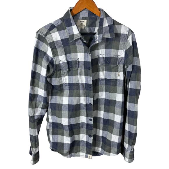 Vans Off The Wall Green Gray Plaid Flannel Shirt Men’s Small - Picture 2 of 7